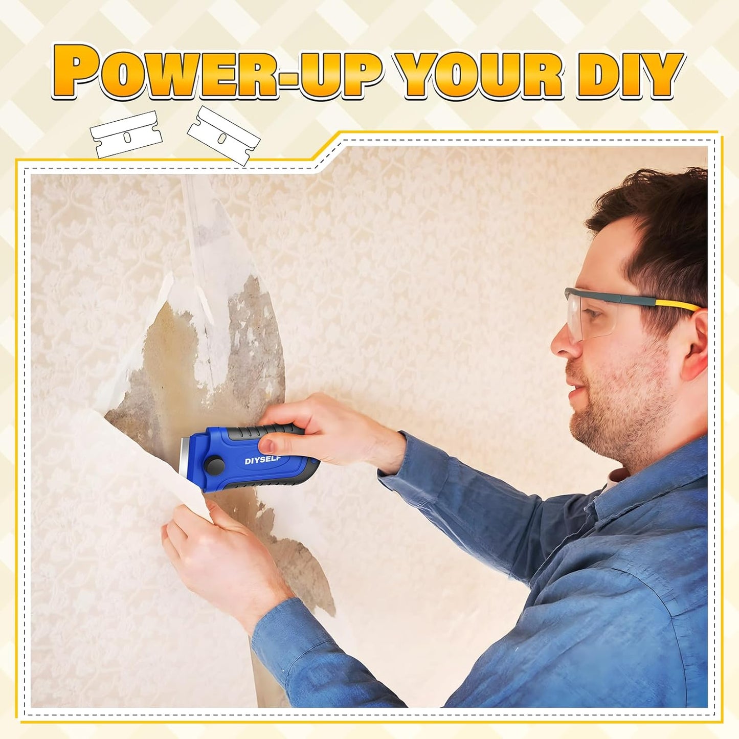 DIYSELF 2 Pack Razor Blade Scraper with 30 Pcs Extra Blades, Scraper Tool for Cleaning, Glass, Stickers, Paint Scraper, Razor Scraper, Glass Scraper, Razor Scraper Tool, Glass Stove Top Scraper