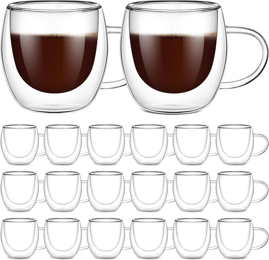 Gerrii Espresso Cups Double Walled Espresso Shot Glass with Handle Cups Insulated Clear Small Shot Glasses for Cappuccino Latte Hot Beverage(20 Pcs,2.5 oz)