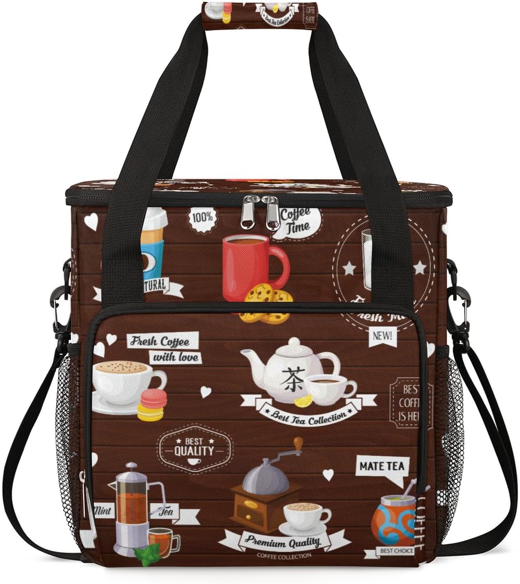 Coffee Culture Maker Carring Bag Cafe Travel Carrying Storage Tote Compatible with Keurig K-Mini or Plus Portable Single Serve Brewer Case Pockets for K-cup Pods