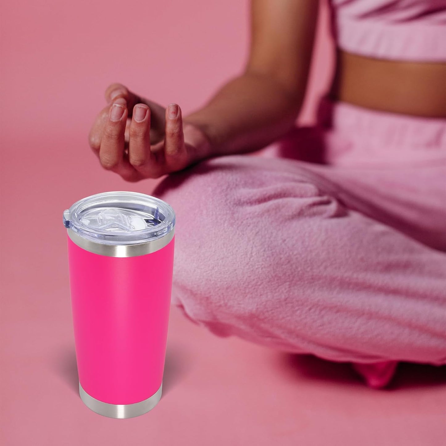 20oz Tumbler Bulk Stainless Steel Tumblers with Lid Vacuum Insulated Double Wall Travel Coffee Mug Powder Coated Tumbler Cup for Hot and Cold Drinks(Hot Pink, 6 pack)