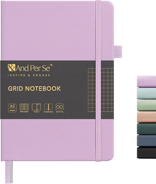 &And Per Se Graph Journal Notebook, 160 Pages, 5.7 x 8 inches College Ruled Thick Paper Notebook Journals for Writing, Grid Hardcover Notebook(1 Pack, Lavender)