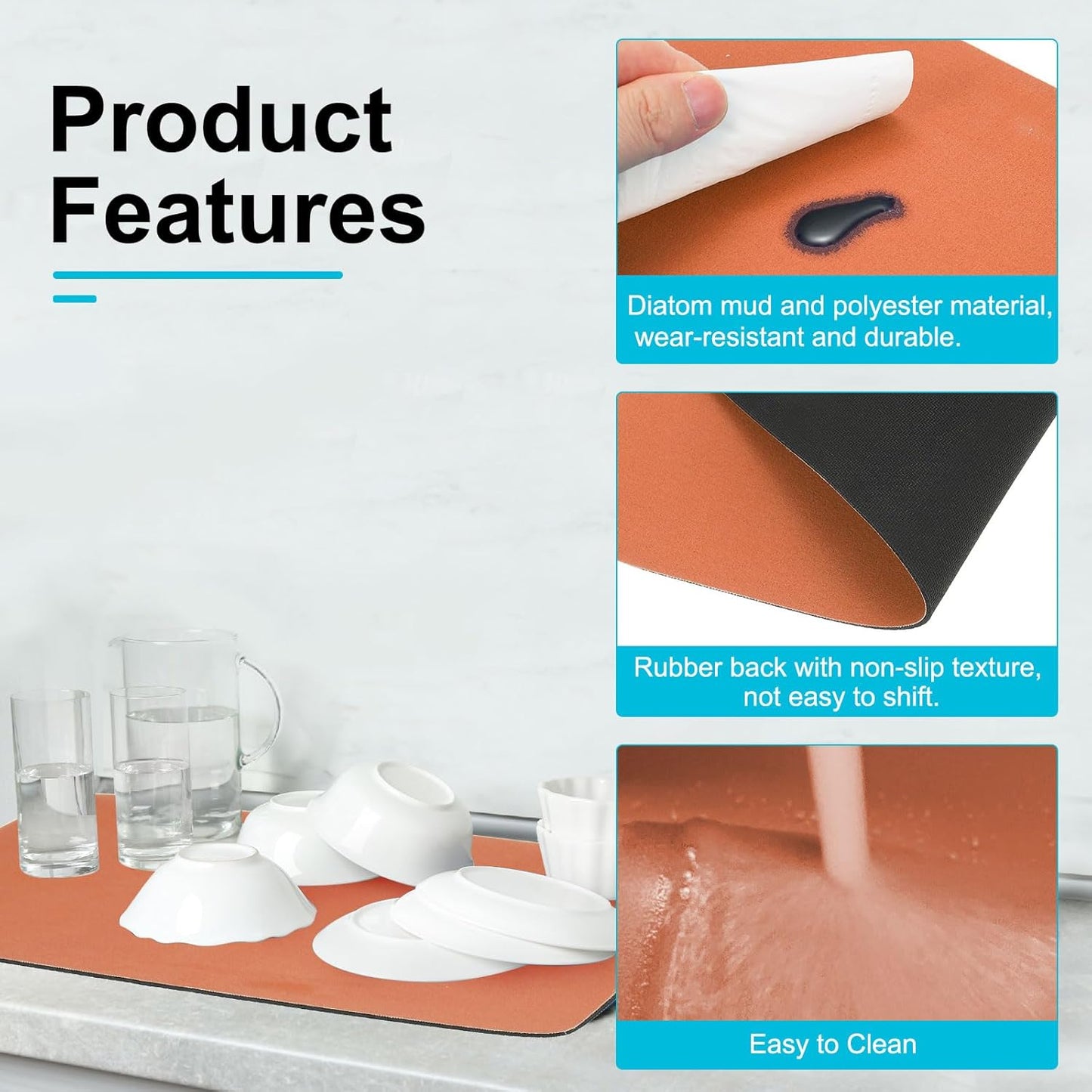 uxcell Silicone Mats for Kitchen Counter, 23.6" x 15.7" Non-Slip Countertop Protector Mat Heat Resistant Coffee Mat Waterproof Table Placemat, Orange