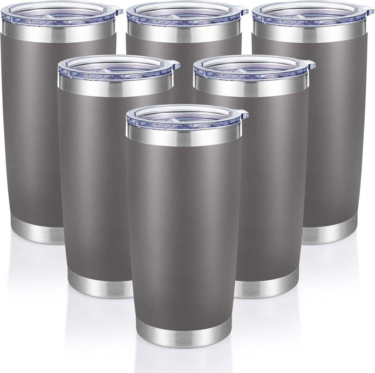 20 oz Tumblers Bulk Stainless Steel Tumbler with Lid Double Wall Vacuum Insulated Coffee Mug 20oz Powder Coated Cup for Hot and Cold Drinks, Gray, 6 pack