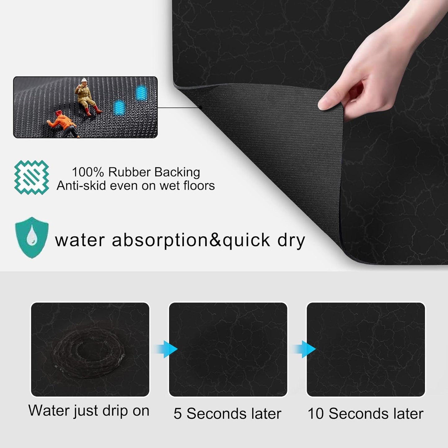 Coffee Maker Mat for Countertops, Coffee Bar Accessories Fit Under Coffee Machine Mat 19"x12"Rubber Backed Coffee Pots - Table Mat Under Appliance, Kitchen Counter Coffee Dish Drying Mat, Marble Black