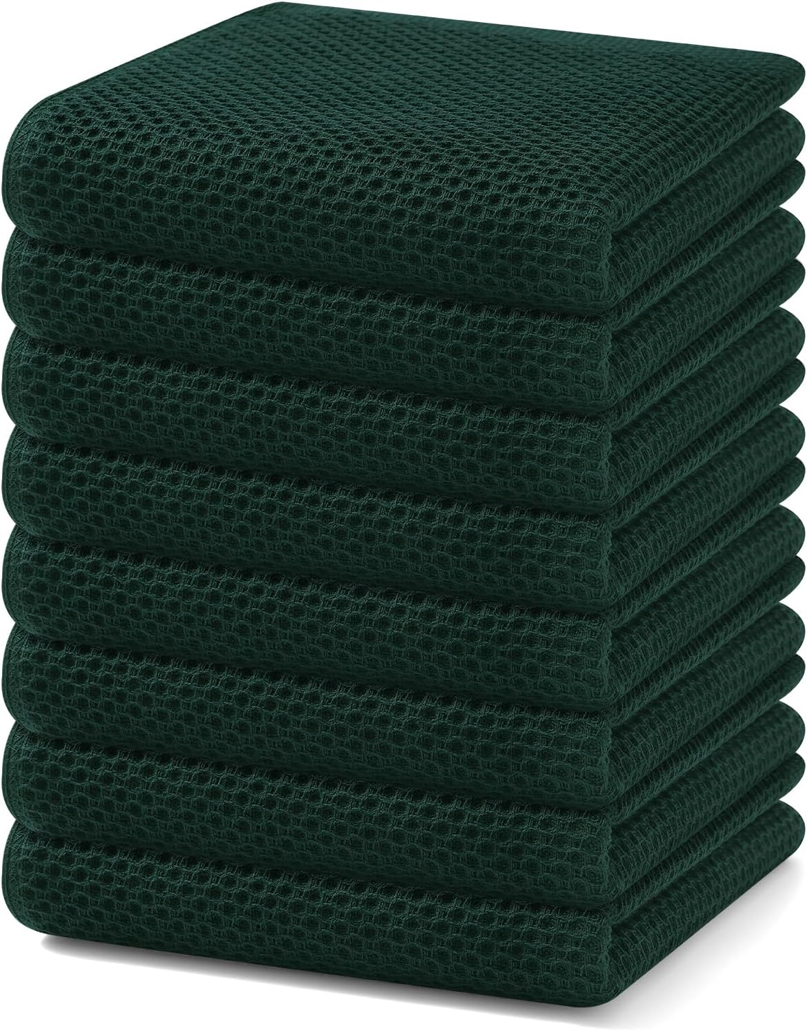 Homaxy 100% Cotton Waffle Weave Kitchen Dish Towels, Ultra Soft Absorbent Quick Drying Cleaning Towel, 13 x 28 Inches, 8-Pack, Blackish Green