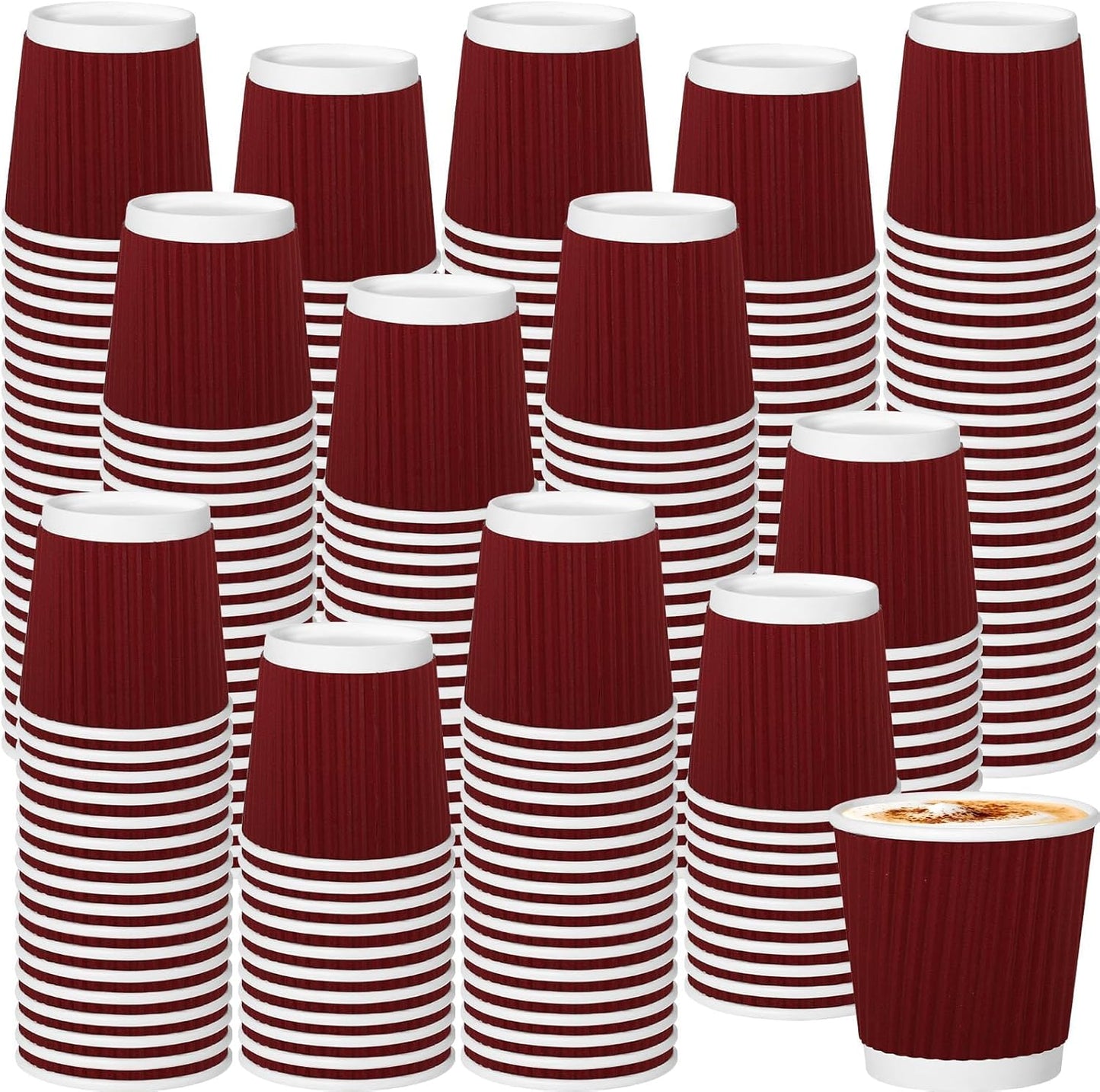 500 Pack Paper Espresso Coffee Cups, 4 oz Disposable Coffee Cups,Corrugated Insulated Ripple Wall, Paper Ripple Cup for Coffee, Hot Chocolate and Hot Tea Drinks -Red