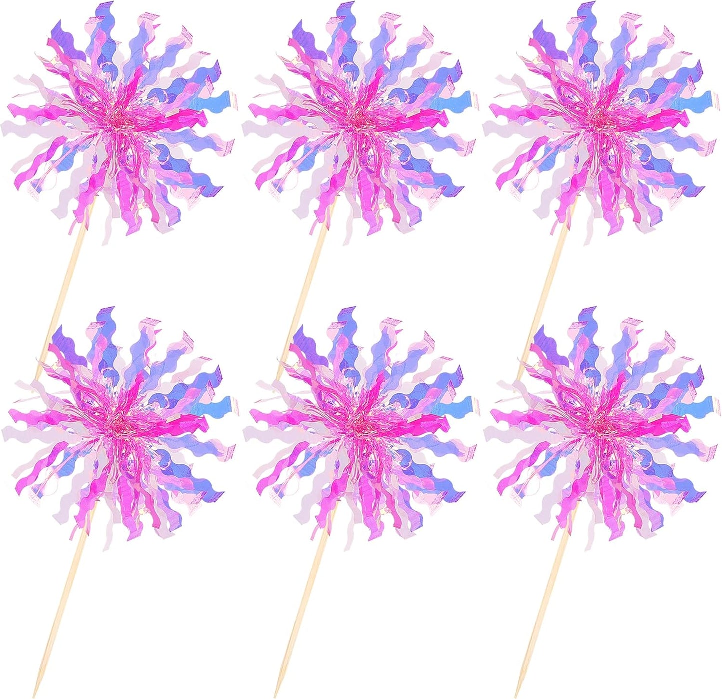 30 PCS Foil Firework Cupcake Toppers Sparkle Tinsel Cupcake Picks Happy Birthday Cake Decorations Drink Stirrers Cocktail Food Fruit Toothpicks for Baby Shower Graduation Party Supplies Rose Red