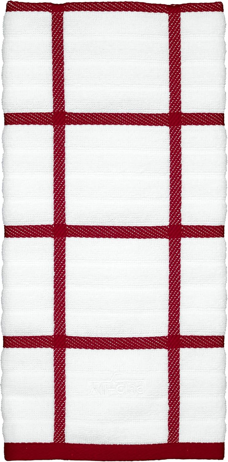 All-Clad Checked Kitchen Towel: Highly Absorbent, Super Soft Long Lasting - 100% Cotton, 17"x30" Tea Towel for Cleaning & Drying Dishes, Pans, Glassware, or Countertops, (1-Pack), Chili