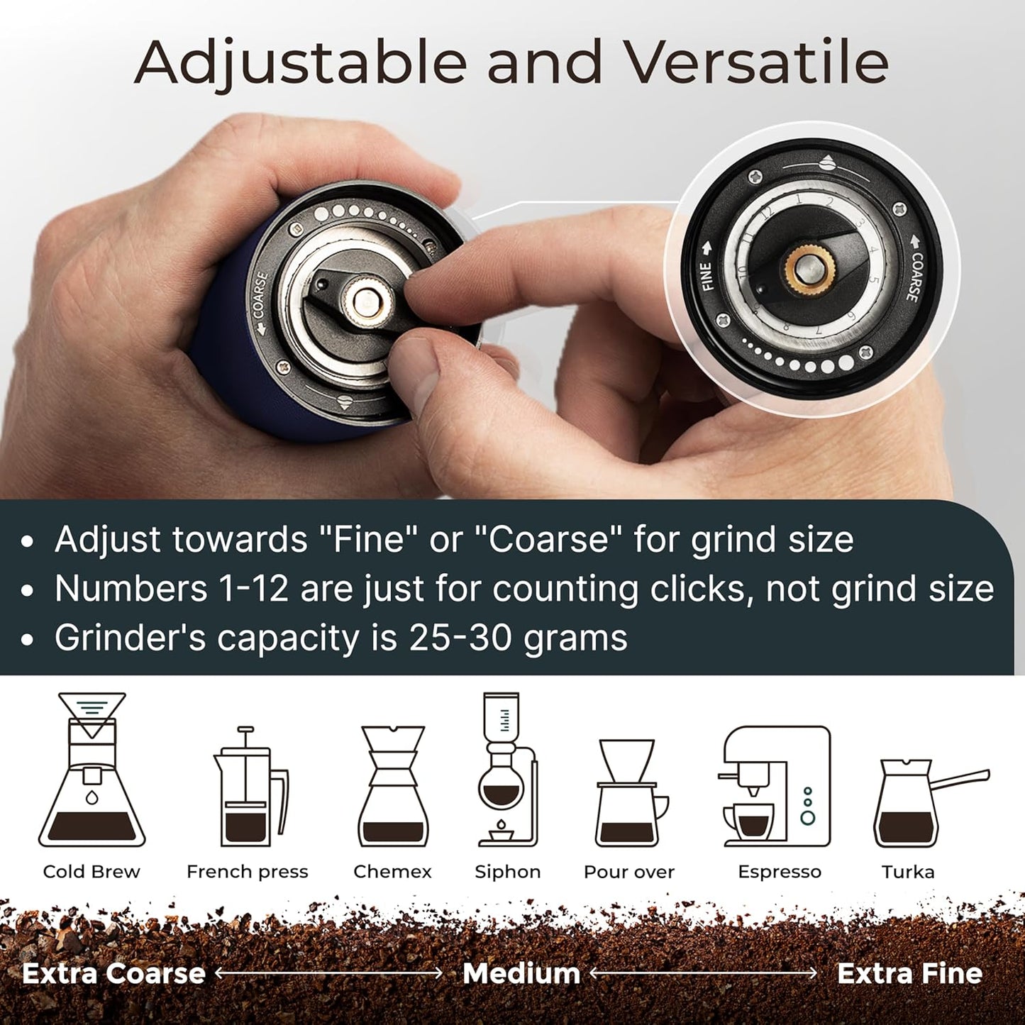 Manual Coffee Grinder by Alpaca Ventures - Stainless Steel Conical Burr Coffee Grinder Manual with Adjustable Setting Double Bearing Hand Espresso Grinder Perfect for Home, Office and Camping