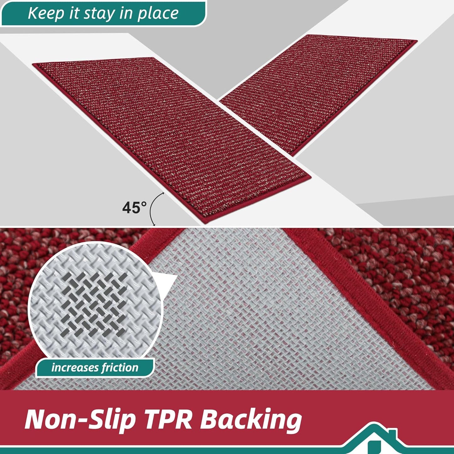 BEQHAUSE Dirt Trapper Door Mat 20" x 32", Non-Slip Washable Doormats Entrance Mat, Dirt Resistant and Absorbent Welcome Mat, Low Profile Floor Mats for Front Back Door and Entryway, Red