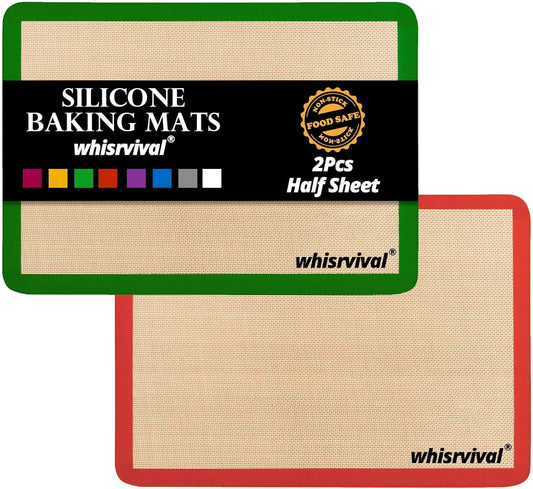 Silicone Baking Mat, Reusable Silicone Baking Sheets for Oven, 2Pcs Half Sheet(16.5"x11.6") Non-Stick Silicone Mats for Baking Cookies, Bread, Roasting Vegetables, Meat, Candy Making