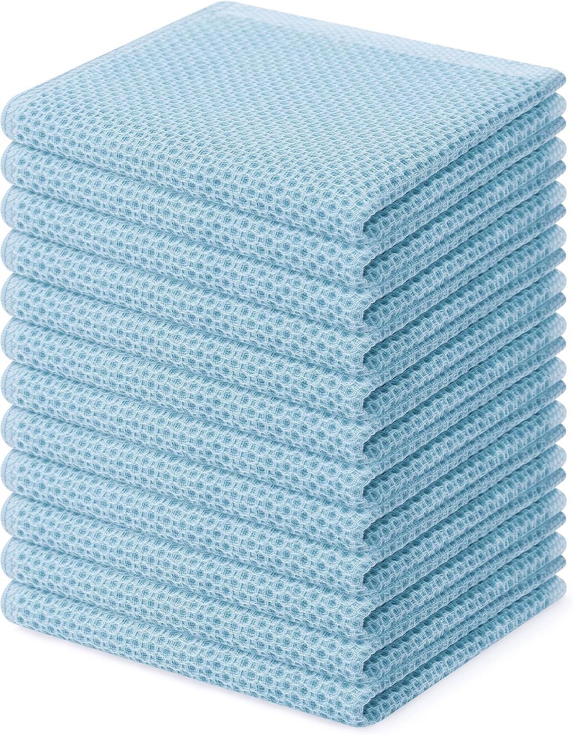 Homaxy 100% Cotton Waffle Weave Kitchen Dish Cloths, Ultra Soft Absorbent Quick Drying Dish Towels, 12 x 12 Inches, 12-Pack, Sky Blue