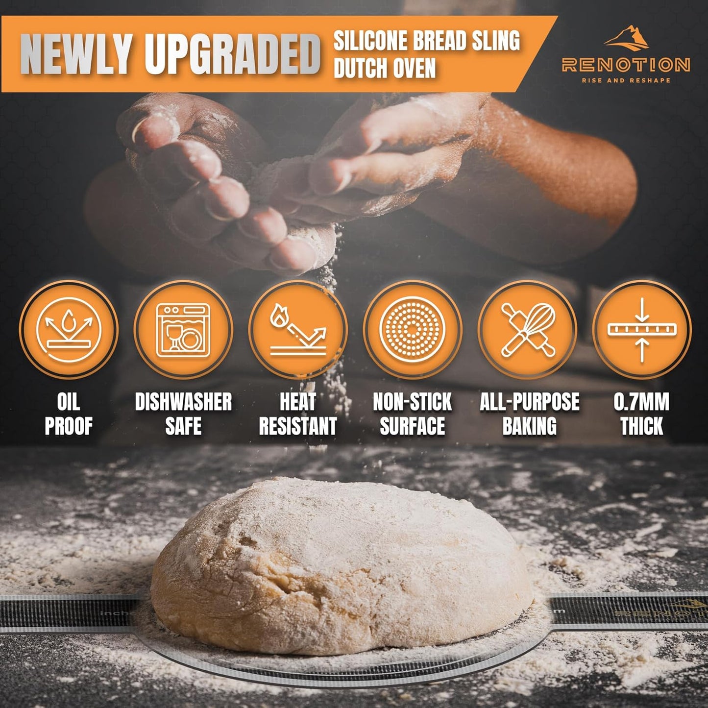 Sourdough Silicone Bread Sling 500 Degrees, 2 PCS Nonstick & Easy Clean Reusable Bread Mat for Dutch Oven Liners with Oil Brush & Silicone Spatula, Sourdough Bread Baking Supplies with Long Handles