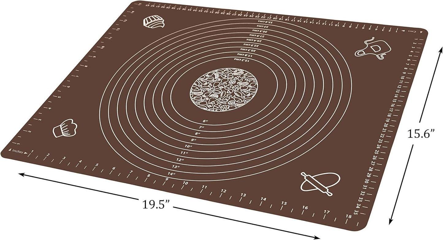 Silicone Baking Mat for Rolling Pastry Dough with Measurements, 19.7" x 15.7" BPA Free Non stick and Non Slip Coffee Table Sheet Baking Supplies for Bake Pizza Cake