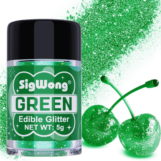 Green Edible Glitter - 5g Food Grade Cake Decorating Shimmering Glitter, Edible Sprinkle Luster Dust for Drinks, Chocolates, Fondant, Strawberries, Cupcakes, Candy, Cookie - Vegan