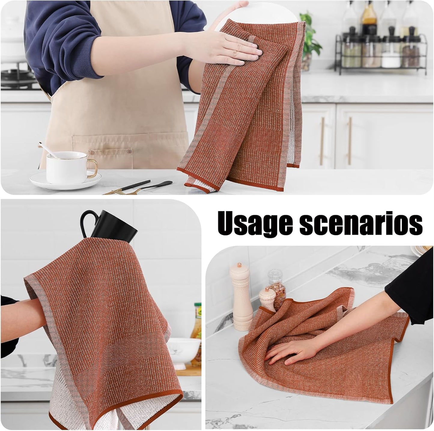 Homaxy Premium Kitchen Towels(18”x 28”, 12 Pack), Large Cotton Kitchen Hand Towels, Flat and Terry Dish Towels, 380 GSM Highly Absorbent Tea Towel Set with Hanging Loop, Rust