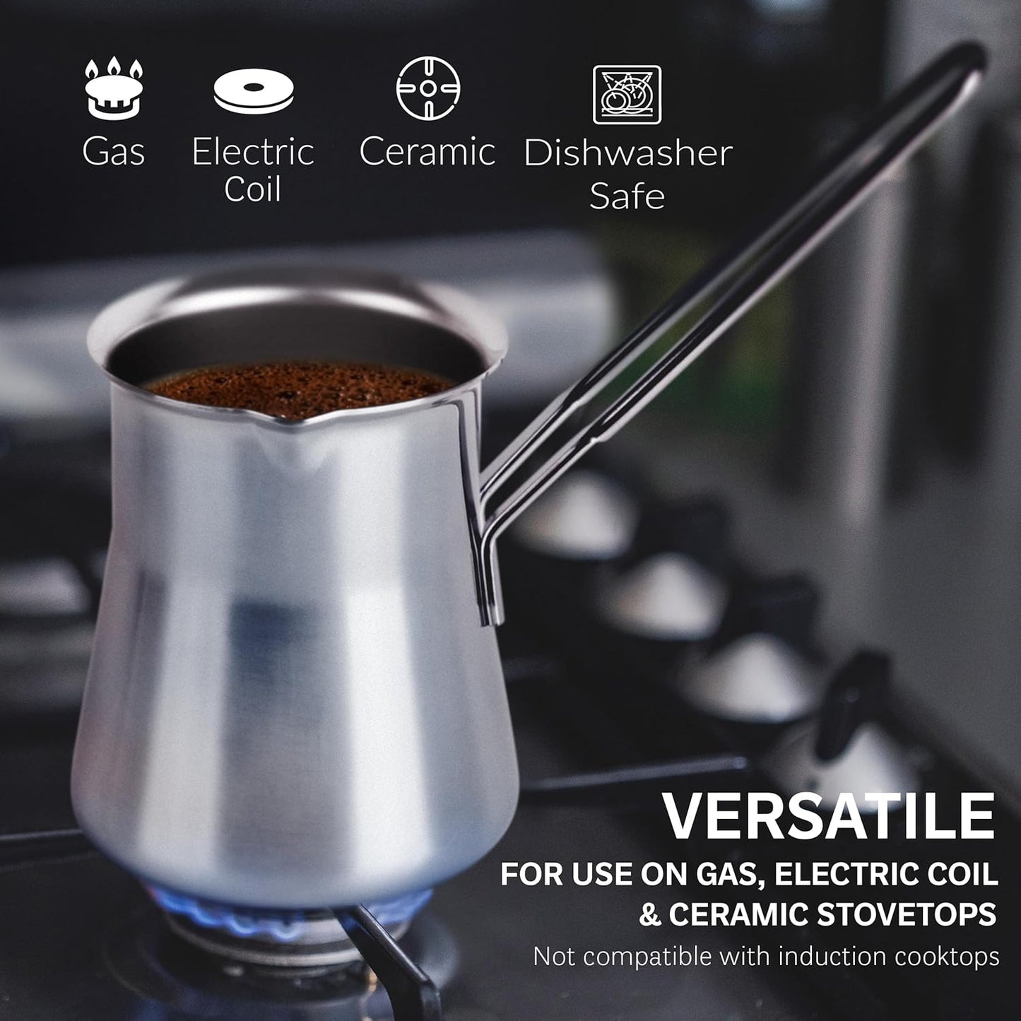 Quality Turkish Coffee Pot - Turkish Coffee Maker, Chai Pot, Arabic Coffee Pot, Briki Greek Coffee Pot, Greek Briki, Turkish Coffee Cezve, Turkish Coffee Pot Ibrik (15oz)