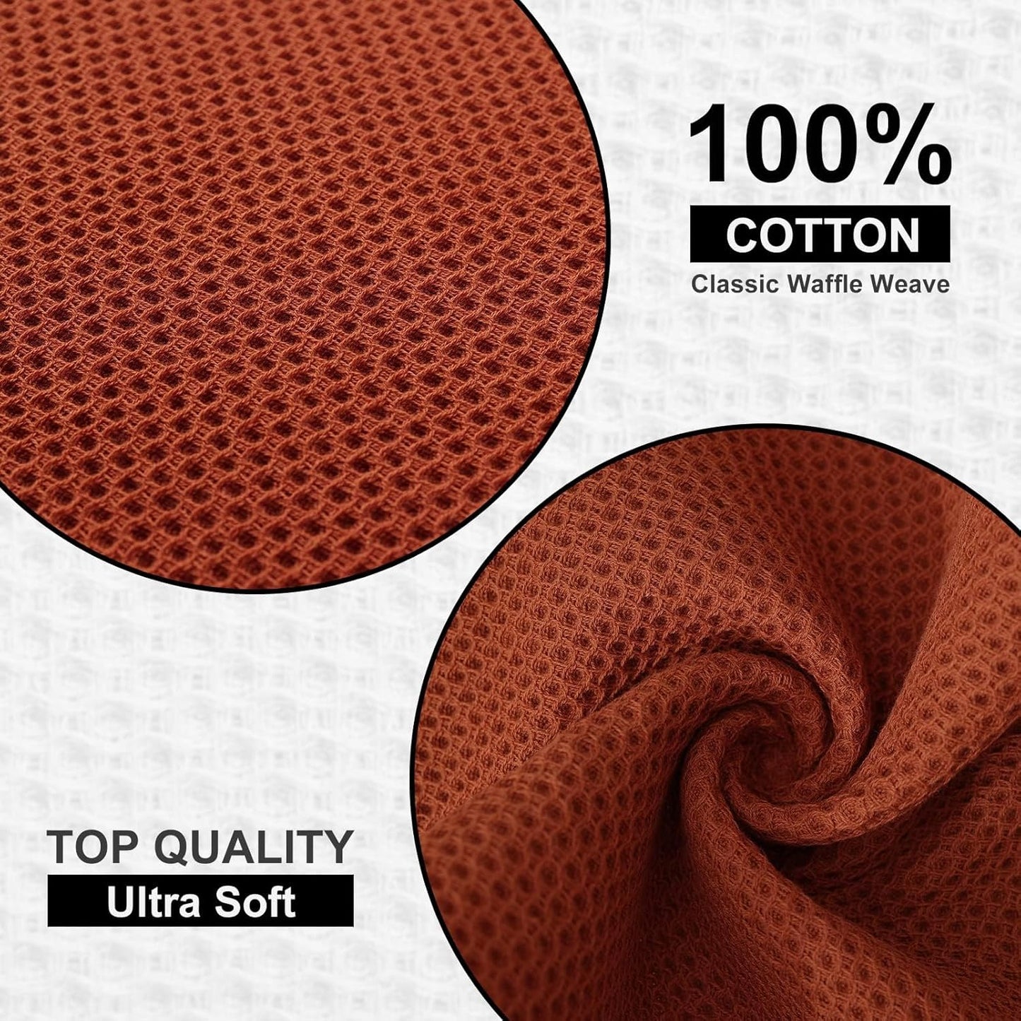 Kitinjoy 100% Cotton Kitchen Dish Cloths, 8 Pack Waffle Weave Ultra Soft Absorbent Dish Towels for Drying Dishes Quick Drying Kitchen Towels Dish Rags, 12 X 12 Inches, Rust