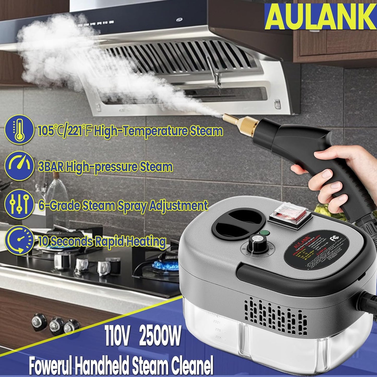 2500W Handheld Steam Cleaner,Portable Car Steamer For Auto Detailing,High-Temperature and Pressure Steam Cleaner For Home, Steam Cleaning Machine for Furniture,Kitchen,Grout,Floor,Tile (Gray)