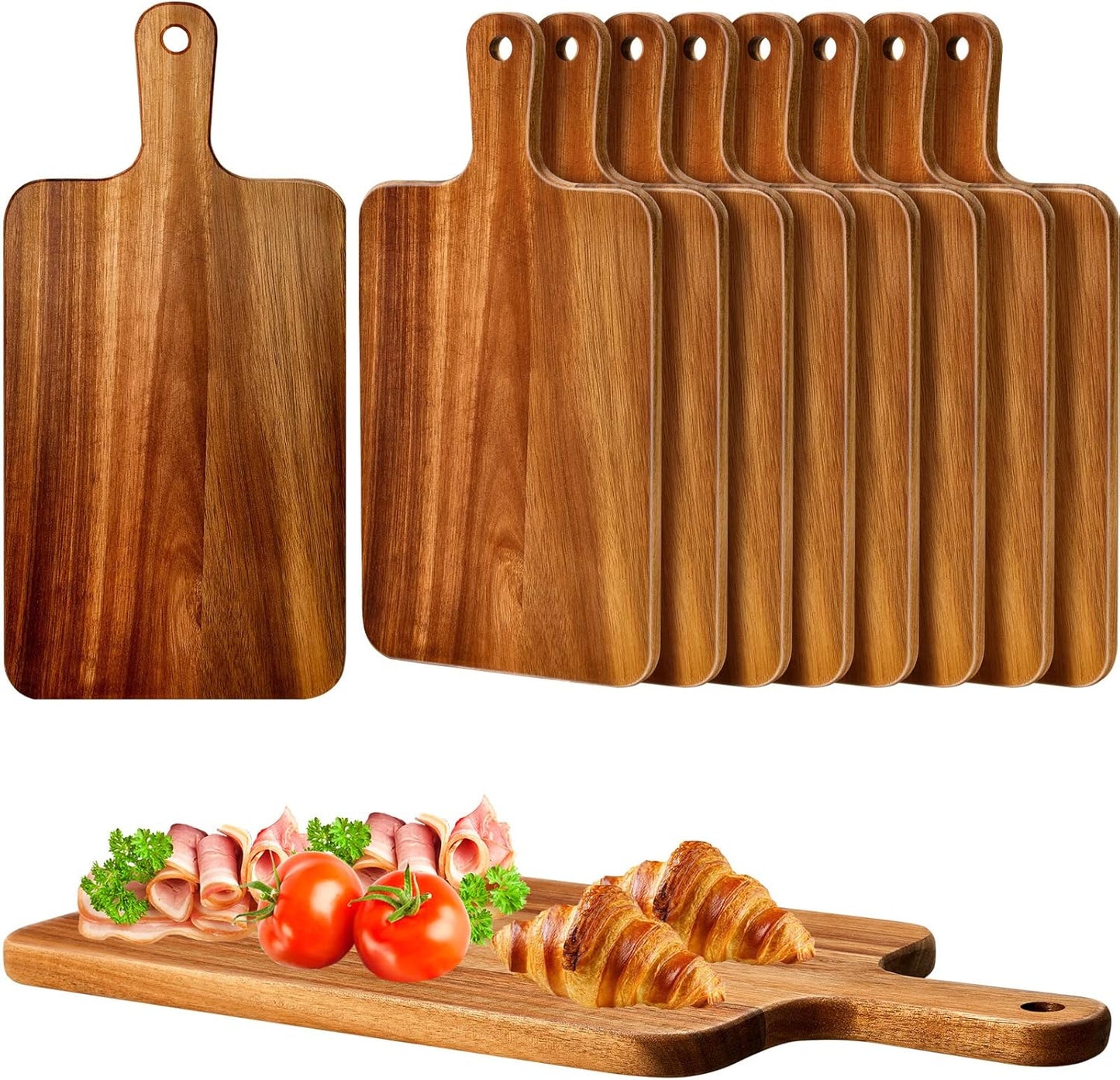 Nuenen 10 Pcs Wood Cutting Board with Handle 15.7 x 7.8 Inch Acacia Wooden Serving Kitchen Chopping Boards for Pizza, Bread, Cheese, Charcuterie, Fruit, Vegetables(Acacia)