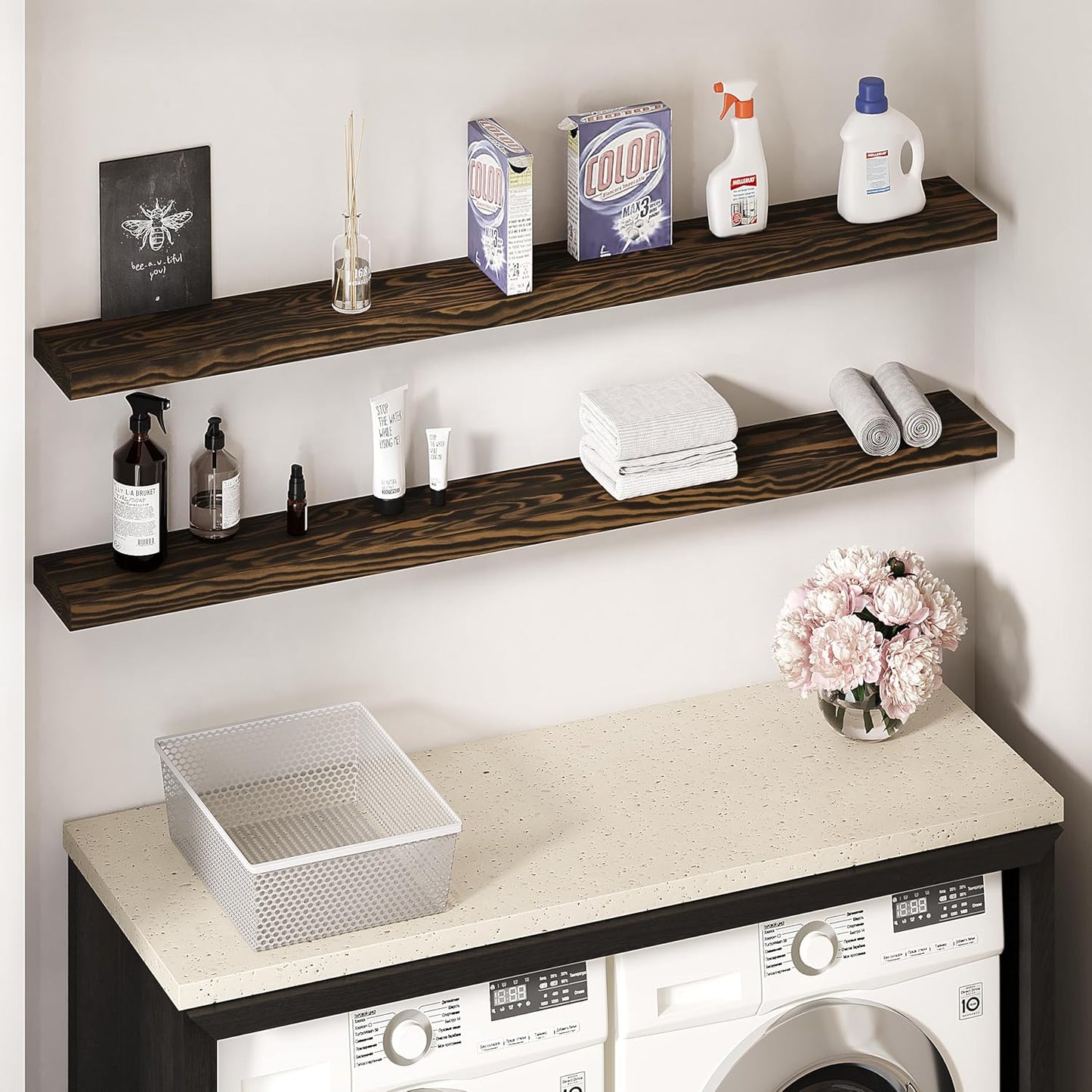 72'' Pine Wood Floating Shelf for Wall - Rustic Wall Mounted Wooden Shelf for Stylish Home Décor, Fireplace Mantel 72inch (Dark Brown, 72x8x2) - 1pcs