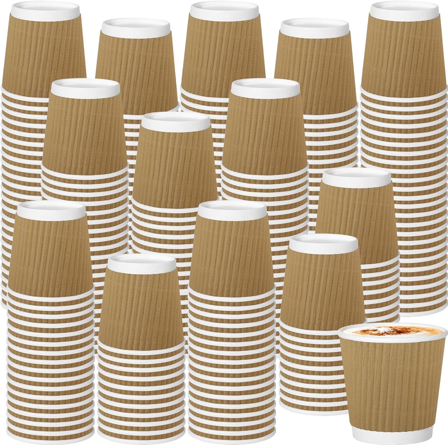 500 Pack Paper Espresso Coffee Cups, 4 oz Disposable Coffee Cups,Corrugated Insulated Ripple Wall, Paper Ripple Cup for Coffee, Hot Chocolate and Hot Tea Drinks -Champagne