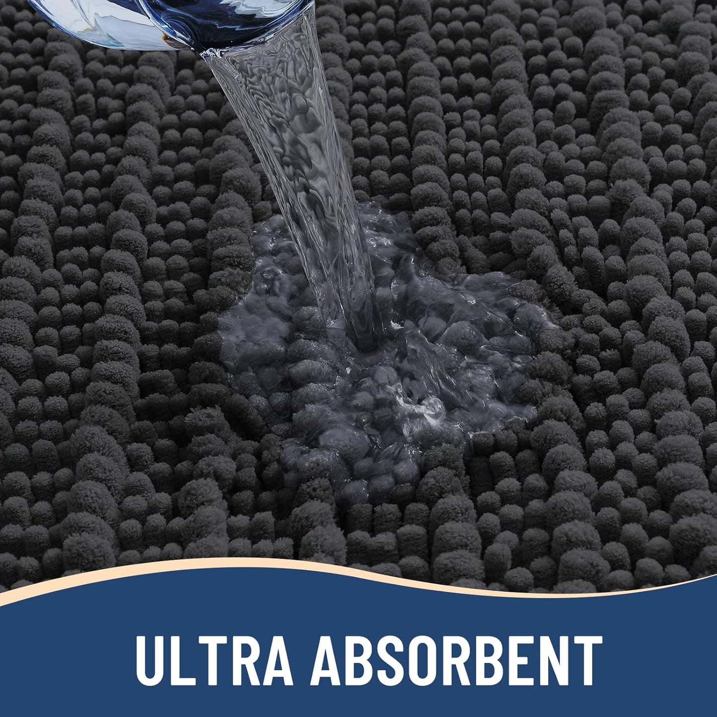 Arotive Luxury Chenille Bathroom Rug Mat, Extra Soft Thick Absorbent Shaggy Bath Rugs, Non-Slip Machine Wash Dry, Plush Bath Mats for Bathroom, Shower and Tub, 30x20, Dark Grey