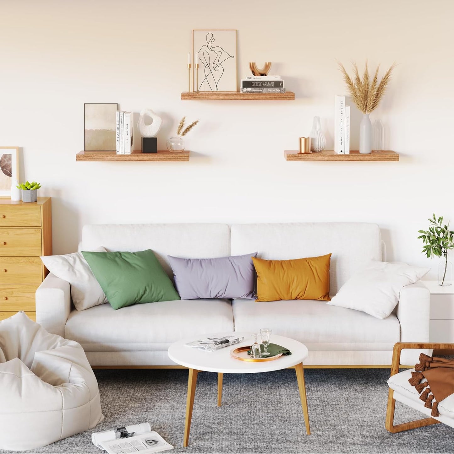 Floating Shelves for Wall, Nature Wood Wall Shelf Set of 3, 16" Wall Mounted Floating Shelf for Kitchen, Living Room, Bedroom, Bathroom Storage, Book Shelf for Wall Home Decor, Frame Display