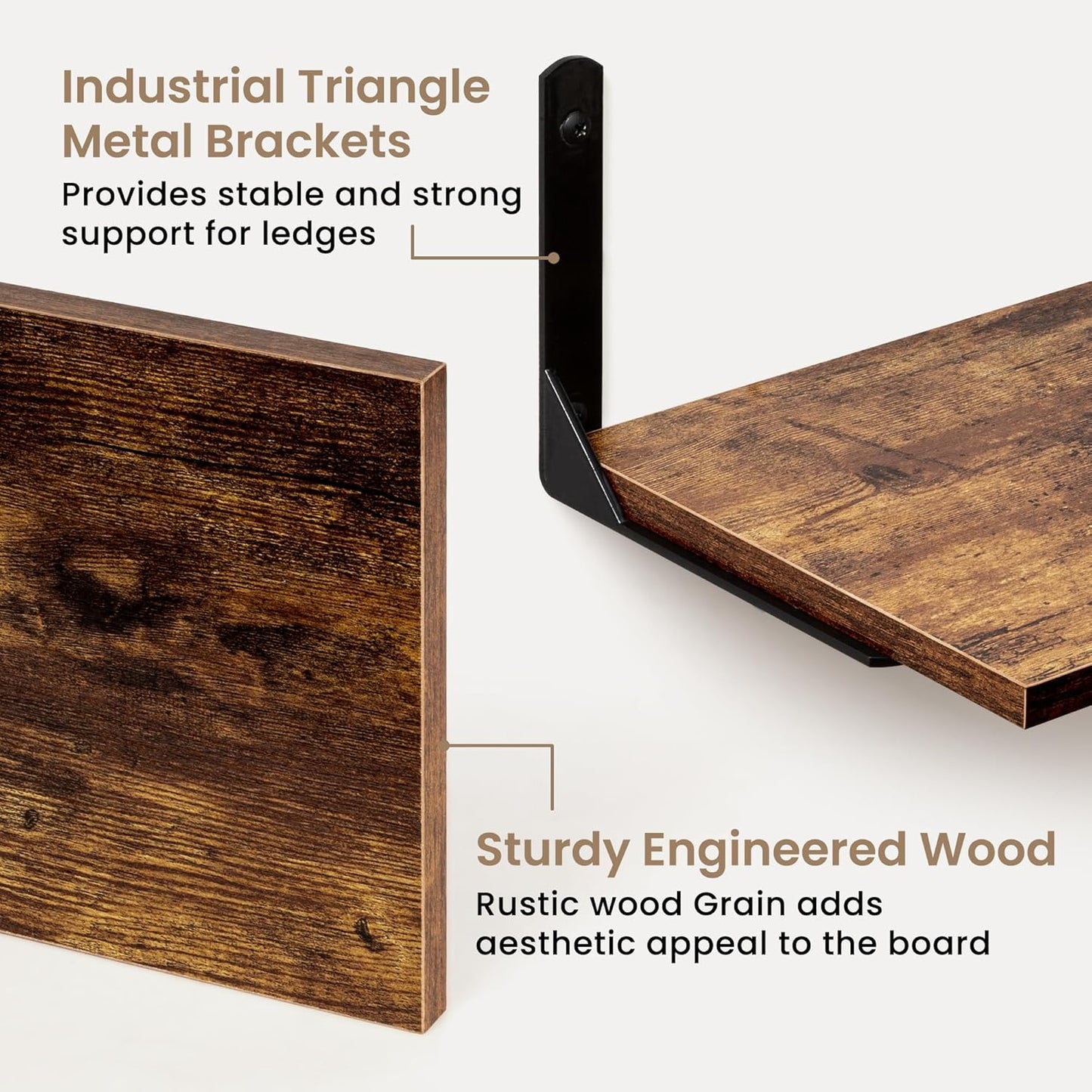 Fun Memories Deep Floating Shelves, 48W x 8D Floating Shelves Set of 2, Wall Mounted Shelf with Metal Brackets, Rustic Wood Wall Shelf for Bathroom, Kitchen and Living Room, Rustic Brown