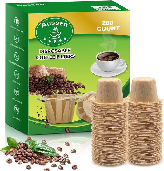 Aussen Disposable Coffee Paper Filters Replacement Kerig Filter Fit All Keurig Single Serve Filter Brands Compatible with Reusable Single Serve Pods Keurig Coffee Maker (Natural, 200pcs)