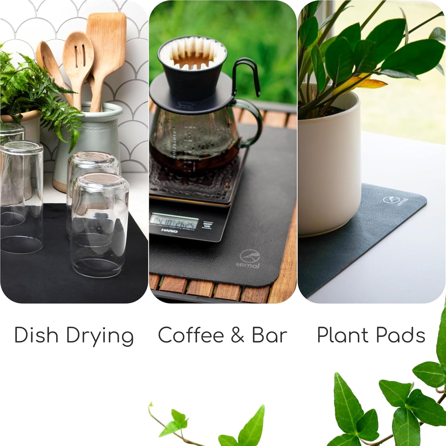 Ternal Coffee Bar & Dish Drying Mat | Rubber-Backed, Anti-Slip Absorbent Mat for Kitchen Counter | Fits Under Coffee Maker, Machine, or Dish Rack | Large Size 24"x16"