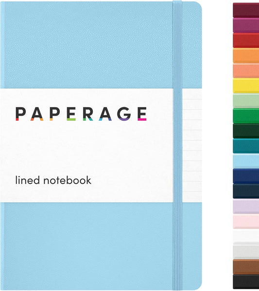 PAPERAGE Lined Journal Notebook, (Light Blue), 160 Pages, Medium 5.6 in x 8 in - 100 GSM Thick Paper – Hardcover Journaling Notebook for Work, School & Note Taking