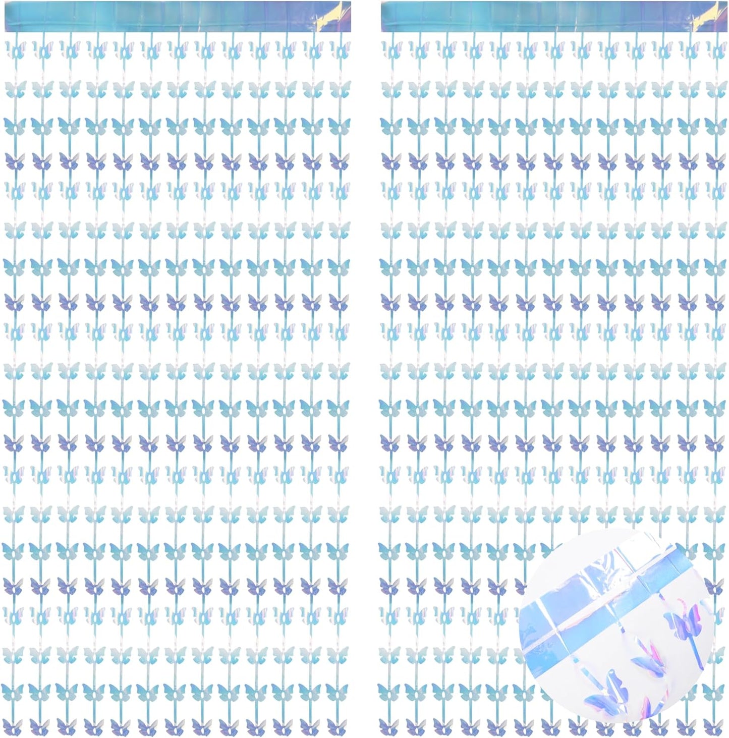 BRAVESHINE Iridescent Hanging Butterfly Foil Fringe Curtain - 2 Pack 3.2x6.6ft Holographic Party Streamers Backdrop for Baby/Bridal Shower/Mermaid/Frozen/Fairy/Princess/Butterfly Birthdays Decorations