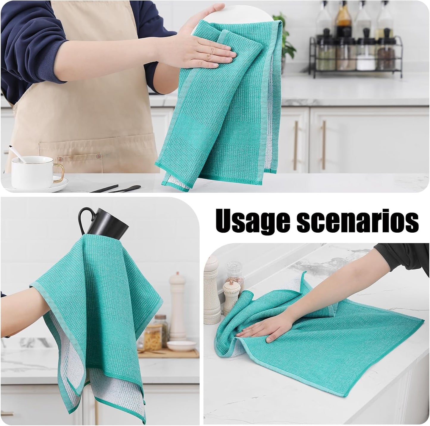 Homaxy Premium Kitchen Towels(18”x 28”, 12 Pack), Large Cotton Kitchen Hand Towels, Flat and Terry Dish Towels, 380 GSM Highly Absorbent Tea Towel Set with Hanging Loop, Teal