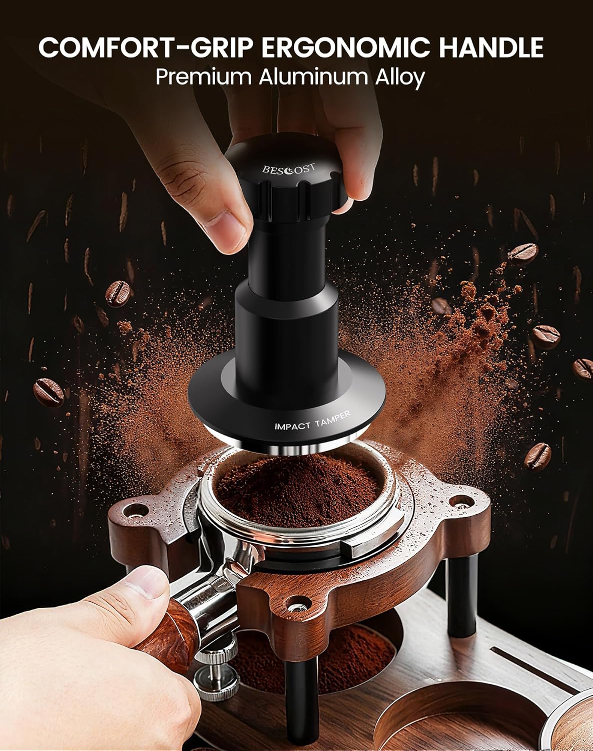 Espresso Tamper Kit, 53mm Spring-Loaded Calibrated Coffee Tamper with Click Feedback, Self-Leveling Ripple Base, Espresso Press Tool Compatible with 54mm Espresso Machines Portafilter, Black