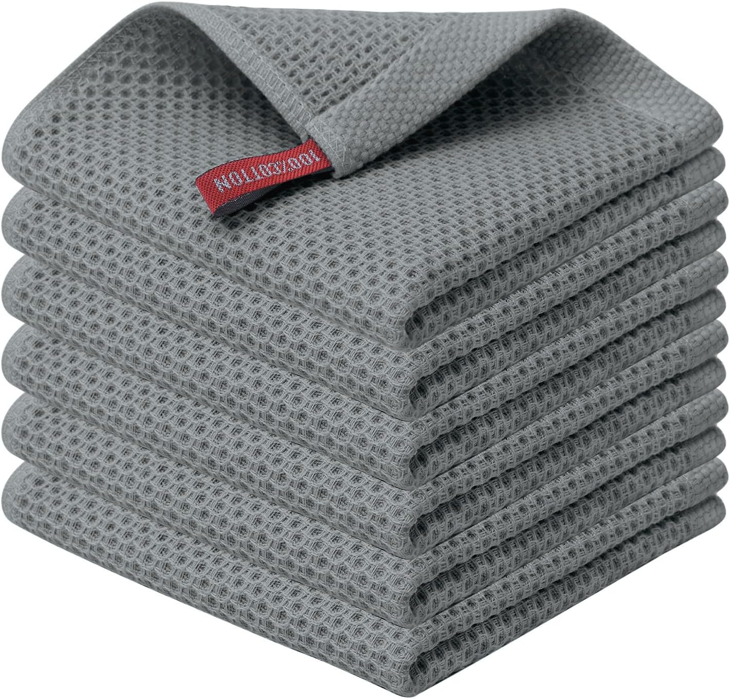 Kitinjoy 100% Cotton Kitchen Dish Cloths (12 X 12 Inches, Grey),6 Pack Waffle Weave Ultra Soft Absorbent Dish Towels for Drying Dishes Quick Drying Kitchen Towels Dish Rags
