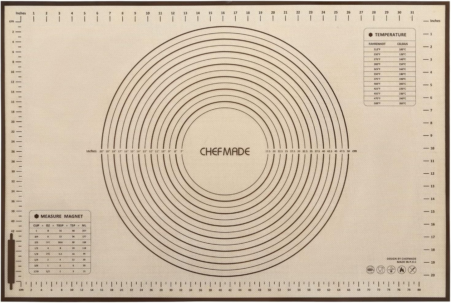 CHEFMADE Silicone Baking Mat, 36" x 24" Extra Thick Large Non-Stick Sheet Mat with Measurement | Non-Slip Reusable Food Grade Flexible Dishwasher Safe｜Making,Cookies,Macarons,Bread,Pastry and Pizza