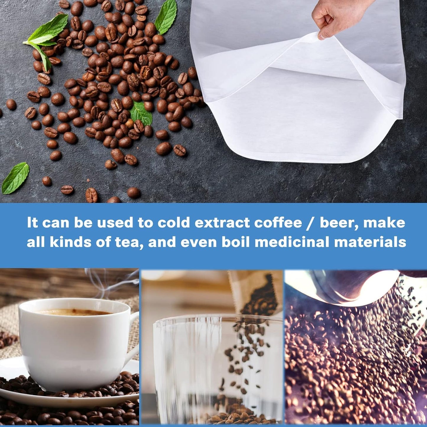 50 Pack Cold Brew Coffee Filters, 20 X 20 Commercial Toddy Cold Brew Bags, Brew Up To 5 LBS Coffee, Toddy Filter Bag, 5 Gallon C