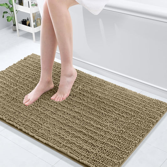 Arotive Luxury Chenille Bathroom Rug Mat, Extra Soft Thick Absorbent Shaggy Bath Rugs, Non-Slip Machine Wash Dry, Plush Bath Mats for Bathroom, Shower and Tub, 44x24, Camel
