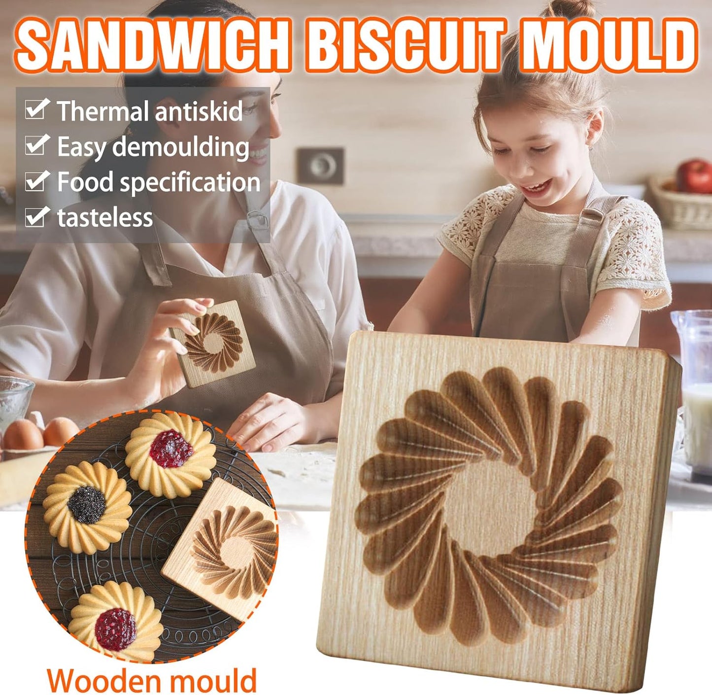 Wooden Cookie Biscuit Mold, 3D Baking Mold, Embossing Craft Decorating Baking Tool, Suitable for Halloween Thanksgiving Christmas Kitchen DIY (Shape E 10 * 10 * 2)
