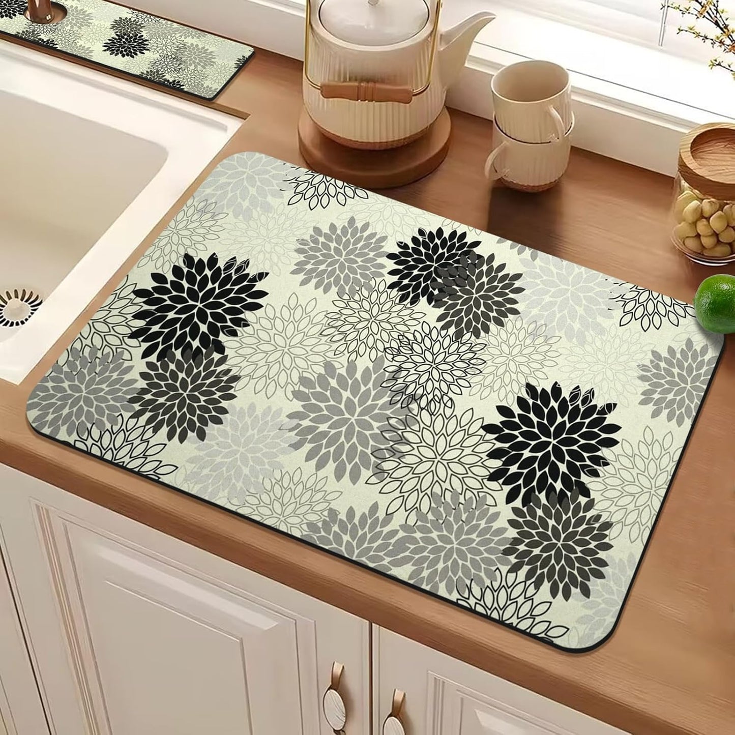 19.5" x 12" Dish Drying Mat & 24" x 5.5" Sink Splash Guard, Super Absorbent Drainer Rack Mat for Kitchen Counter Coffee Bar