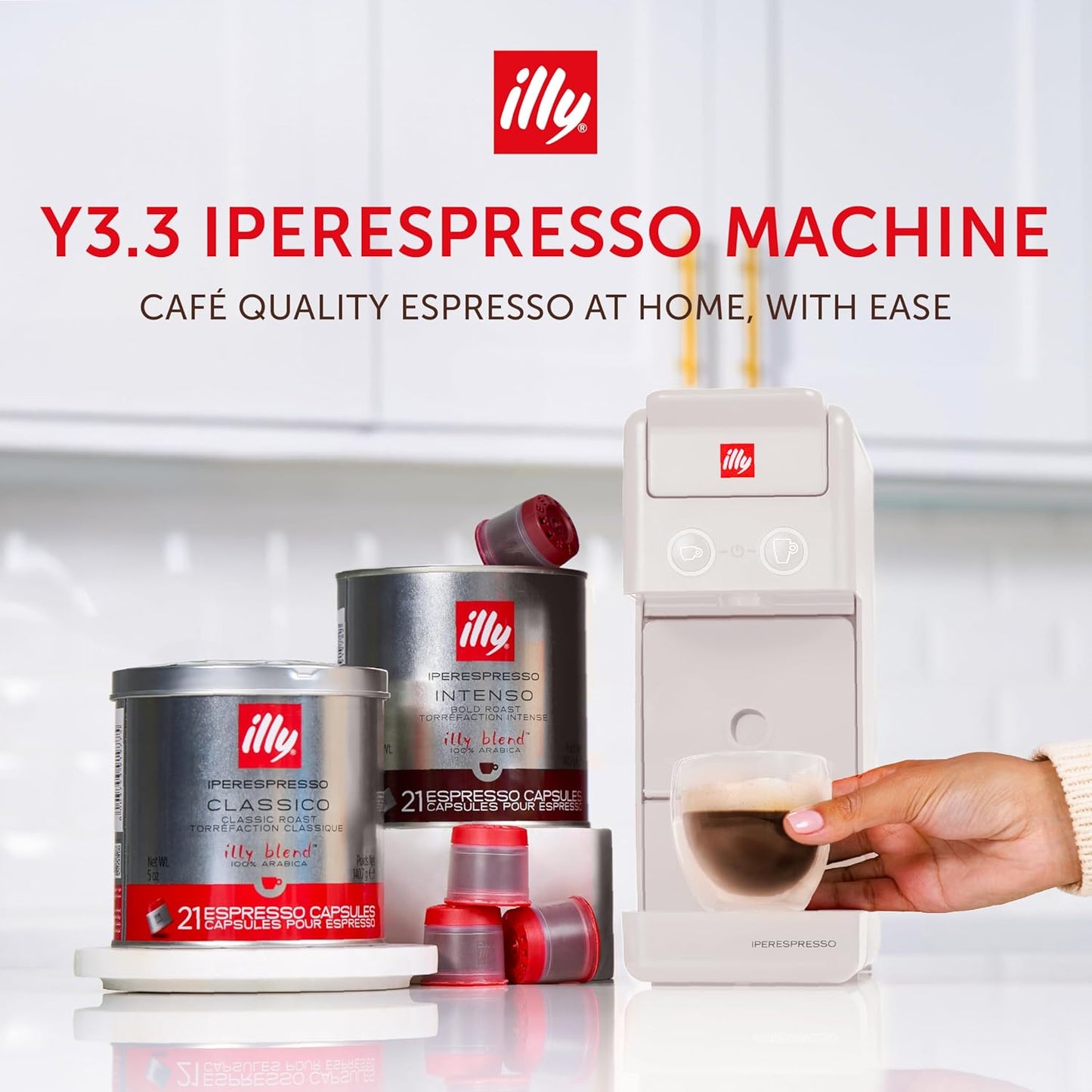 illy Y3.3 Espresso Machine, Single Serve Coffee Machine for IperEspresso Capsules, Single Cup Espresso Maker (White)