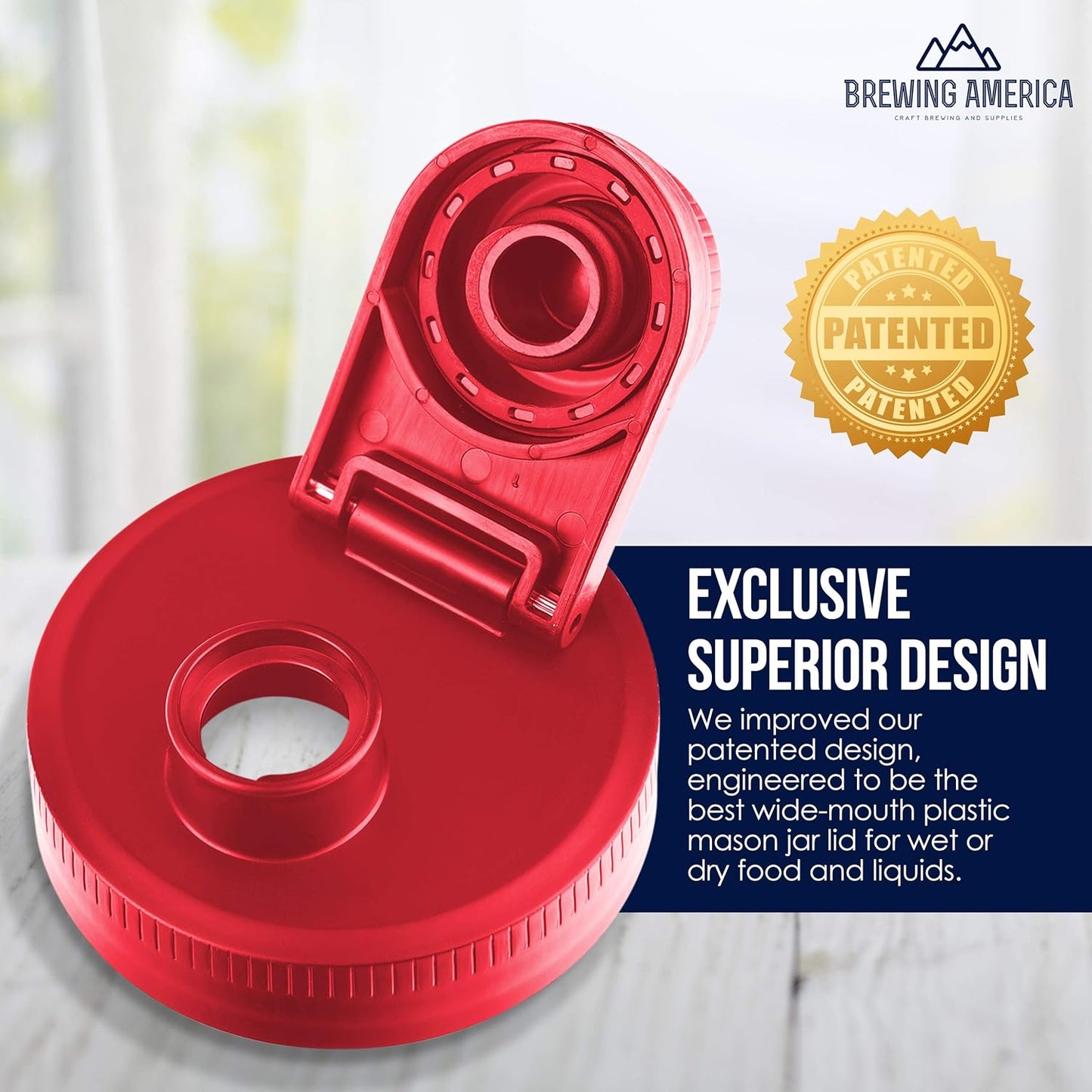 Brewing America Creamer Jar with Pouring Lid and 1 Pint (16 oz) Azure Mason Jar, Red Wide Mouth Pour Lid for Milk, Sugar, and Cream, 1-Pack