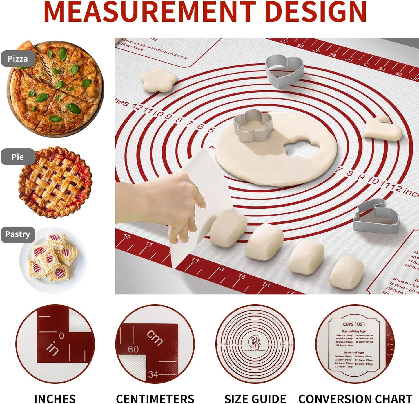 Silicone Baking Mat, Non Stick Pastry Mat Sheet for Dough Rolling, Nonslip Fondant/Pie Crust Mat, Counter Mat Oven Liner Mat for Making Cookies Macarons Bread Baking Supplies Extra Large 26 x 16 Inch