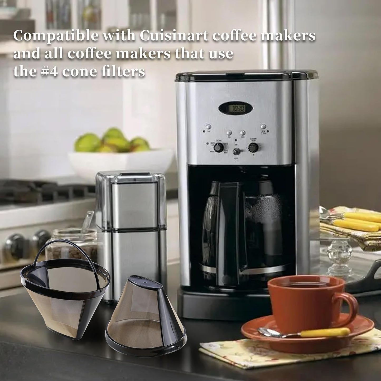 2 Pack Reusable Coffee Filters, Gold Metal Permanent Coffee Filter Basket Replacement for Cuisinart and Ninja Coffee Maker (8-12 Cup), Food-grade and Easy Cleaning