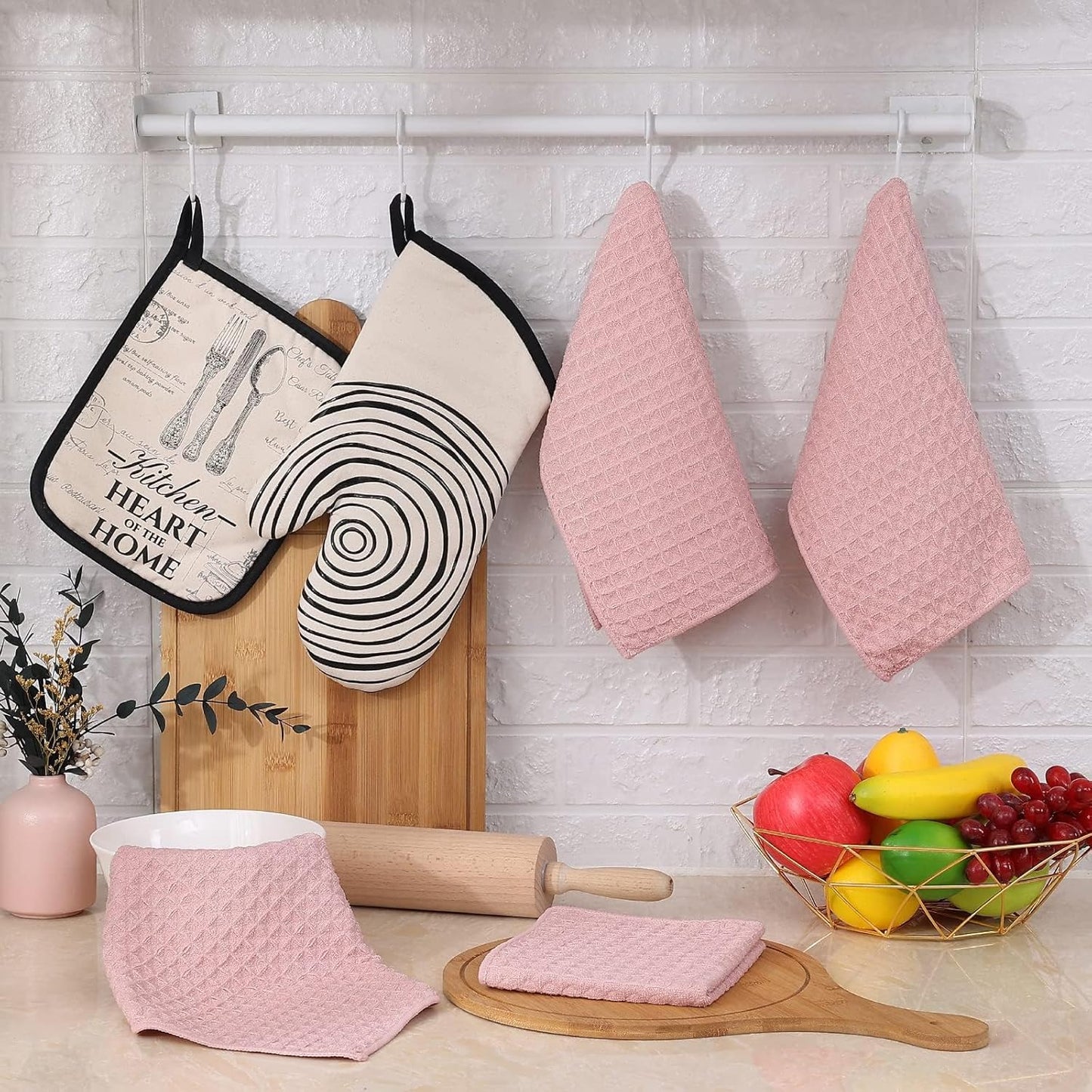 Homaxy Microfiber Waffle Weave Kitchen Dish Cloths, 12 x 12 Inch Ultra Absorbent and Solid Color Dish Towels for Kitchen Fast Drying Dishcloth for Washing Dishes, 8 Pack, Pink