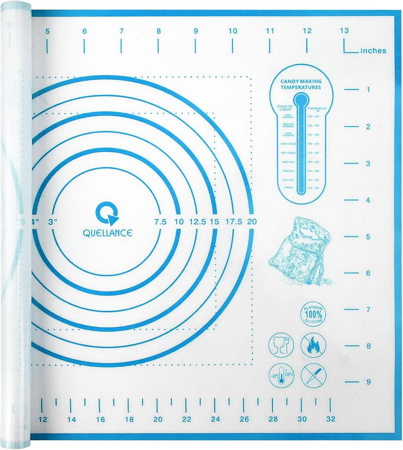 Silicone Pastry Mat with Measurement, Kids Rolling Mat for Fondant, Rolling Dough, Pie Crust, Pizza and Cookies, Baking Mat,12" x 16", Blue