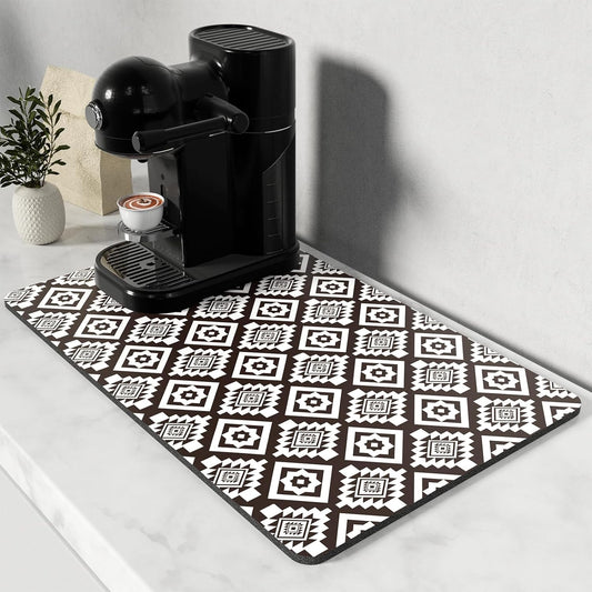 Rnivvi Coffee Mat, 12" x 19" Cute Coffee Bar Mats for Espresso Machine Station Accessories and Organizer, Hide Stain Rubber Backed Absorbent Dish Drying Pad for Kitchen Counter, Modern Abstract Art