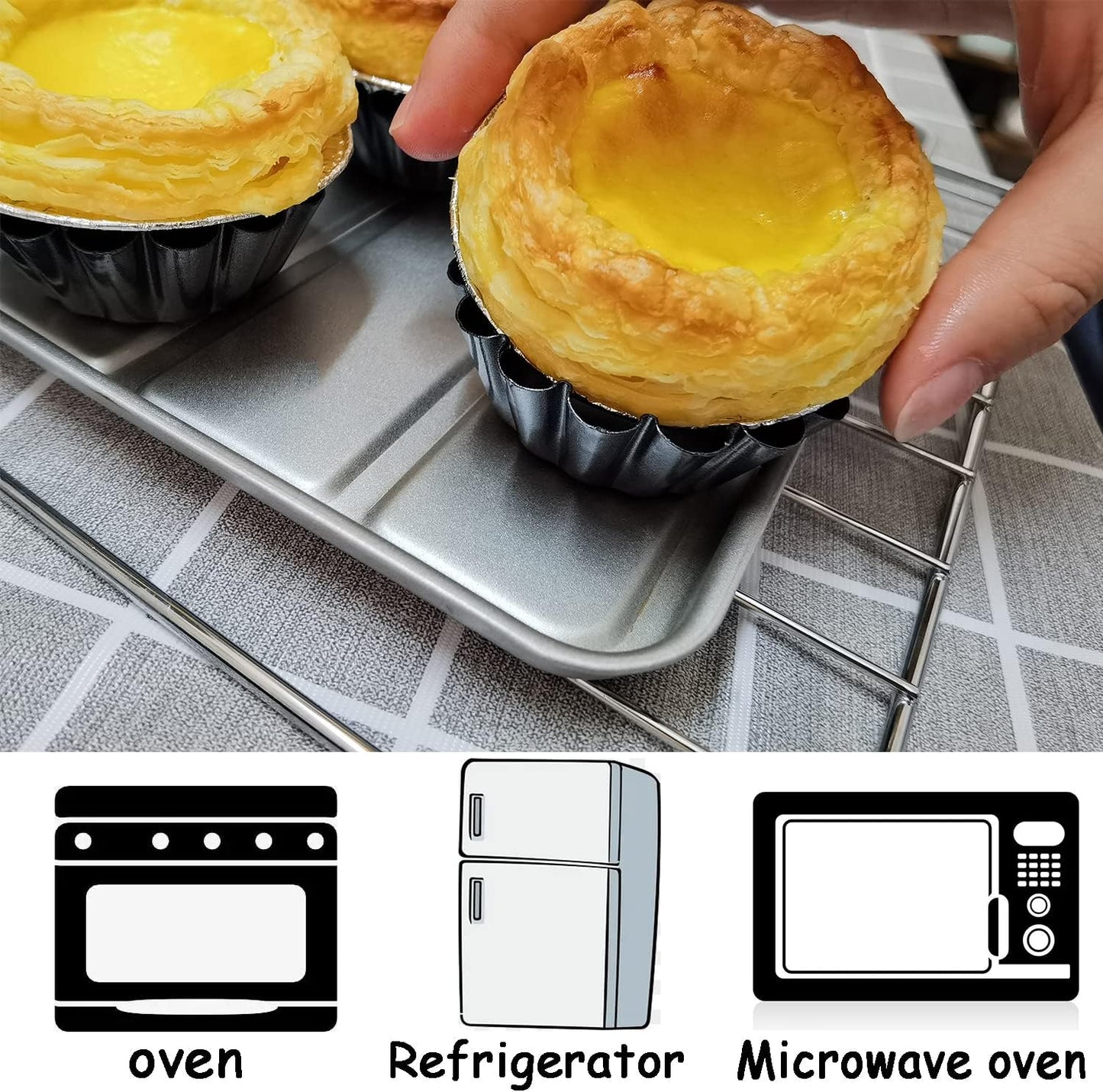 Egg Tart Molds 12PCS Tart Pan 3inch, Mini Carbon Steel Non Stick Tart Pans, Tart Molds For Baking (3 inch)