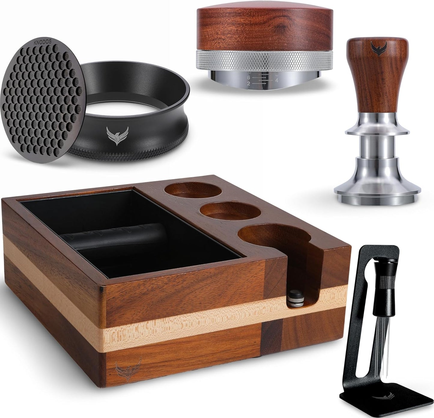 Espresso Tamper Kit 51mm Advanced Barista Accessories Set with Tamper, Distributor, Funnel, Knock Box, Puck Screen and WDT Tool for Precision Coffee Making